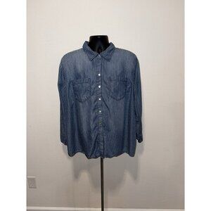 Serra Retreat Women's Size XL Blouse Top  Long Sleeve High Low Button Front Blue